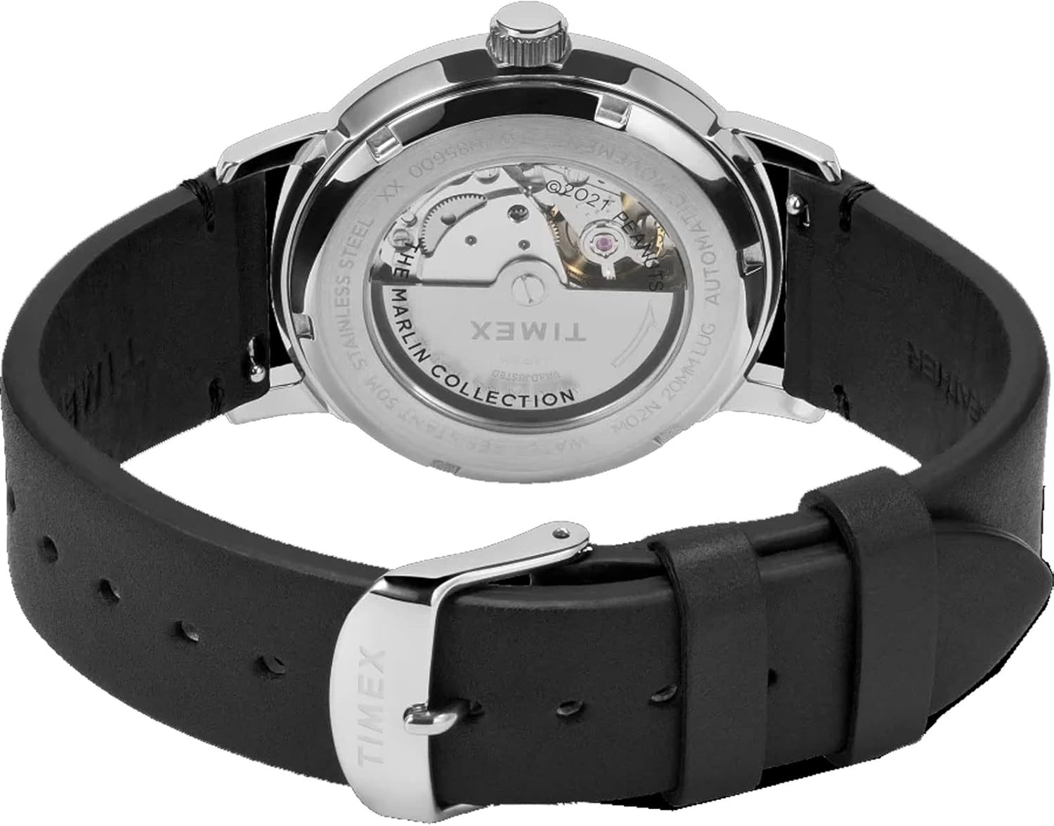 image:imageTimex x Peanuts Mens Marlin Automatic 40mm Watch Snoopy Take Care of The Earth with Black Genuine Leather Strap