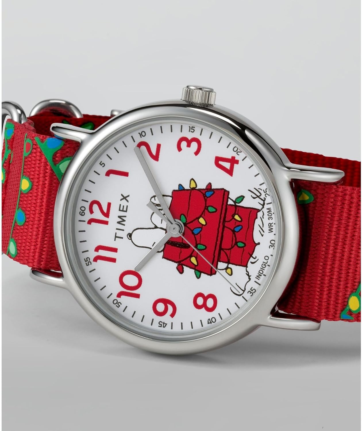 image:imageTimex x Peanuts Womens Weekender Holiday 38mm Watch Red Strap White Dial SilverTone Case