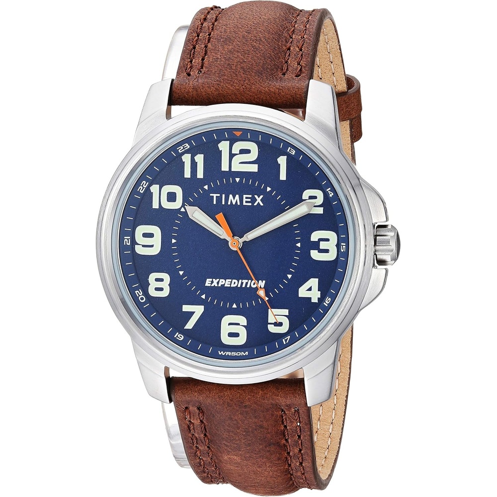 image:imageTimex Expedition Metal Field 40mm Mens Analog Watch Luminous Hands 24 Hour Time Quick Date Function Rugged Outdoor Watch 50M Water ResistanceBrownBlueSilverTone