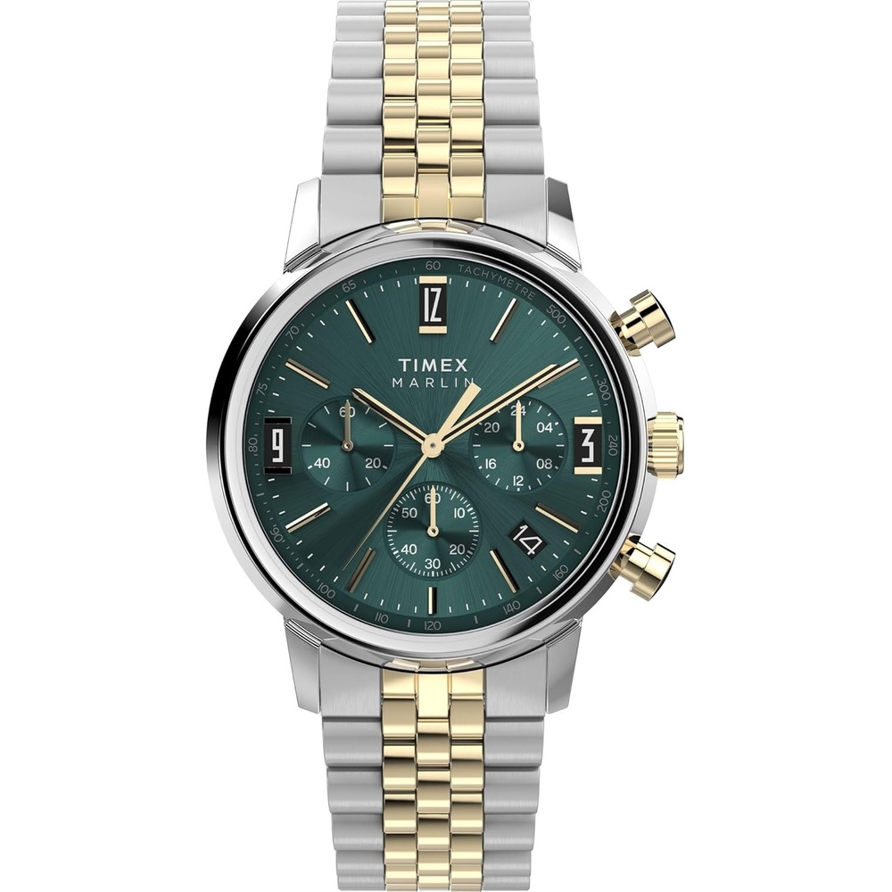 image:imageTimex Marlin Chronograph Tachymeter 40mm Mens Analog Watch Retro Design 50M Water ResistanceTwoToneTwoToneGreen