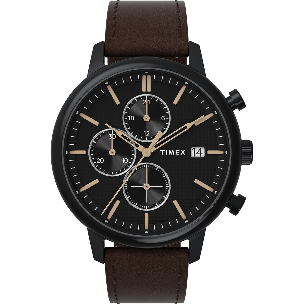 image:imageTimex Mens Chicago 45mm Watch Brown Bracelet Black Dial Black Case