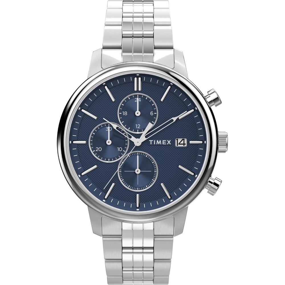 image:imageTimex Mens Chicago DayDate 45mm WatchStainless SteelSilverToneBlue