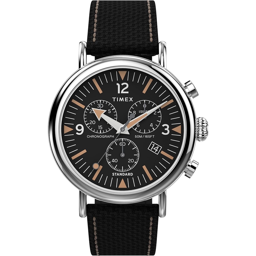 image:imageTimex Mens Chronograph 41mm WatchBlackBlackSilverTone