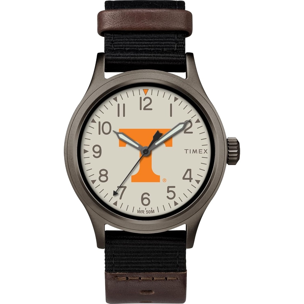 image:imageTimex Mens Collegiate Clutch 40mm Watch Alabama Crimson Tide with Black Fabric amp Brown Leather StrapTennessee Volunteers