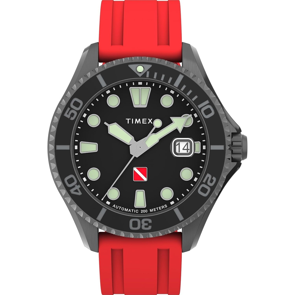 image:imageTimex Mens Deep Water 44mm Watch Red Strap Black Dial Gunmetal Case