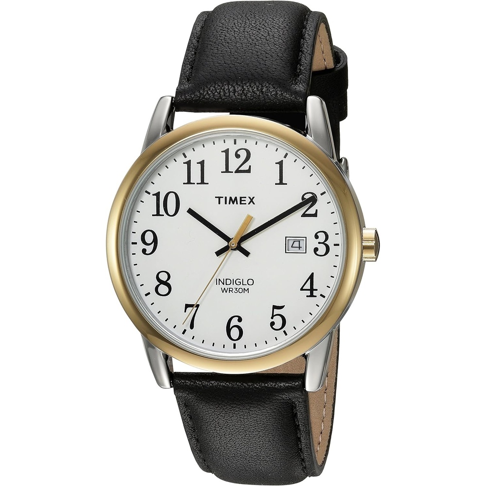 image:imageTimex Mens Easy Reader Date Leather Strap WatchBlackTwoTone
