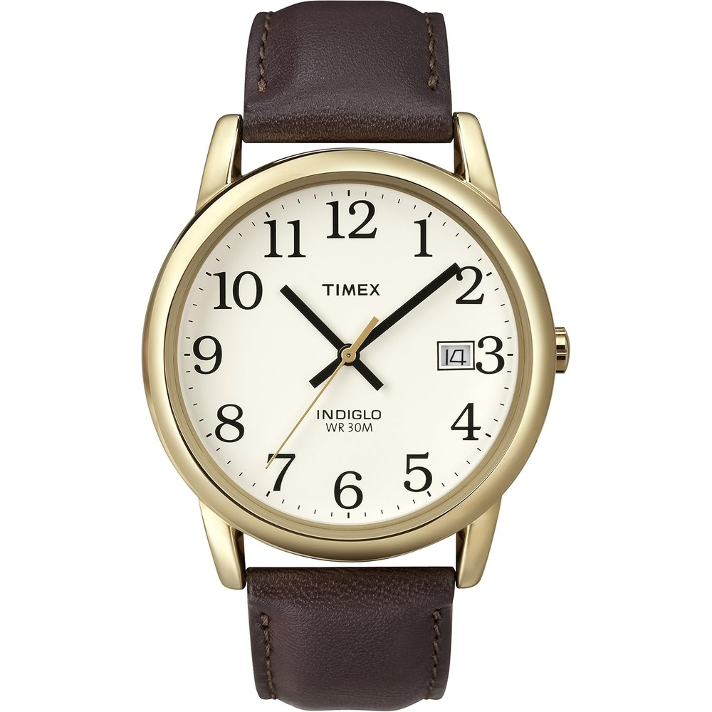 image:imageTimex Mens Easy Reader Date Leather Strap WatchBrownGoldToneWhite