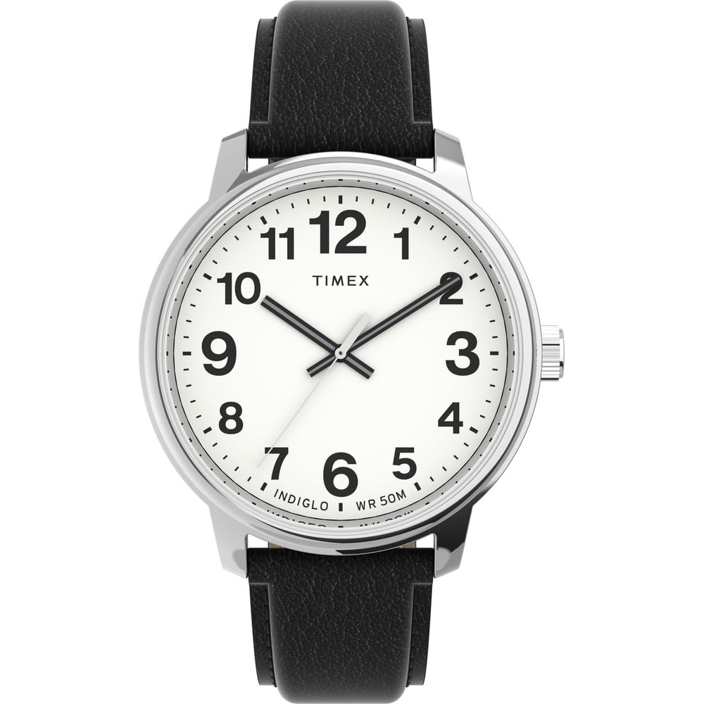 image:imageTimex Mens Easy Reader WatchBlackSilverToneWhite43mm