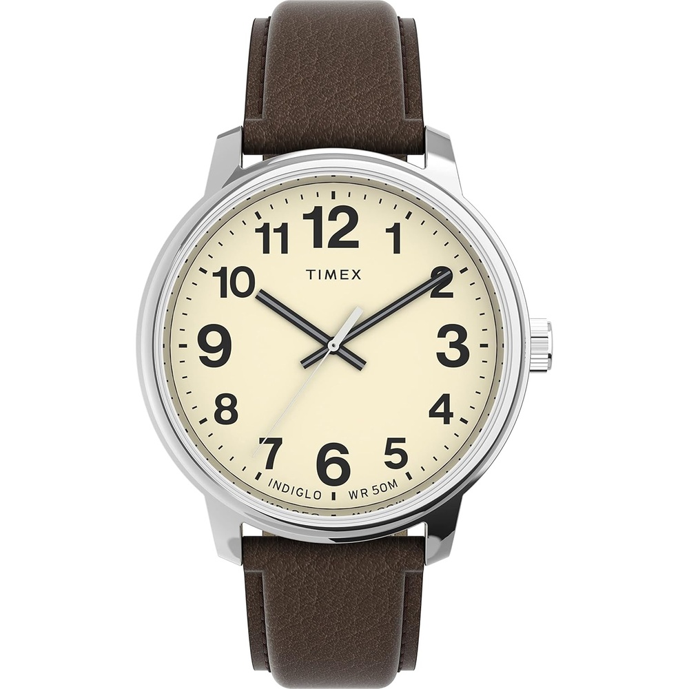 image:imageTimex Mens Easy Reader WatchBrownSilverToneCream43mm