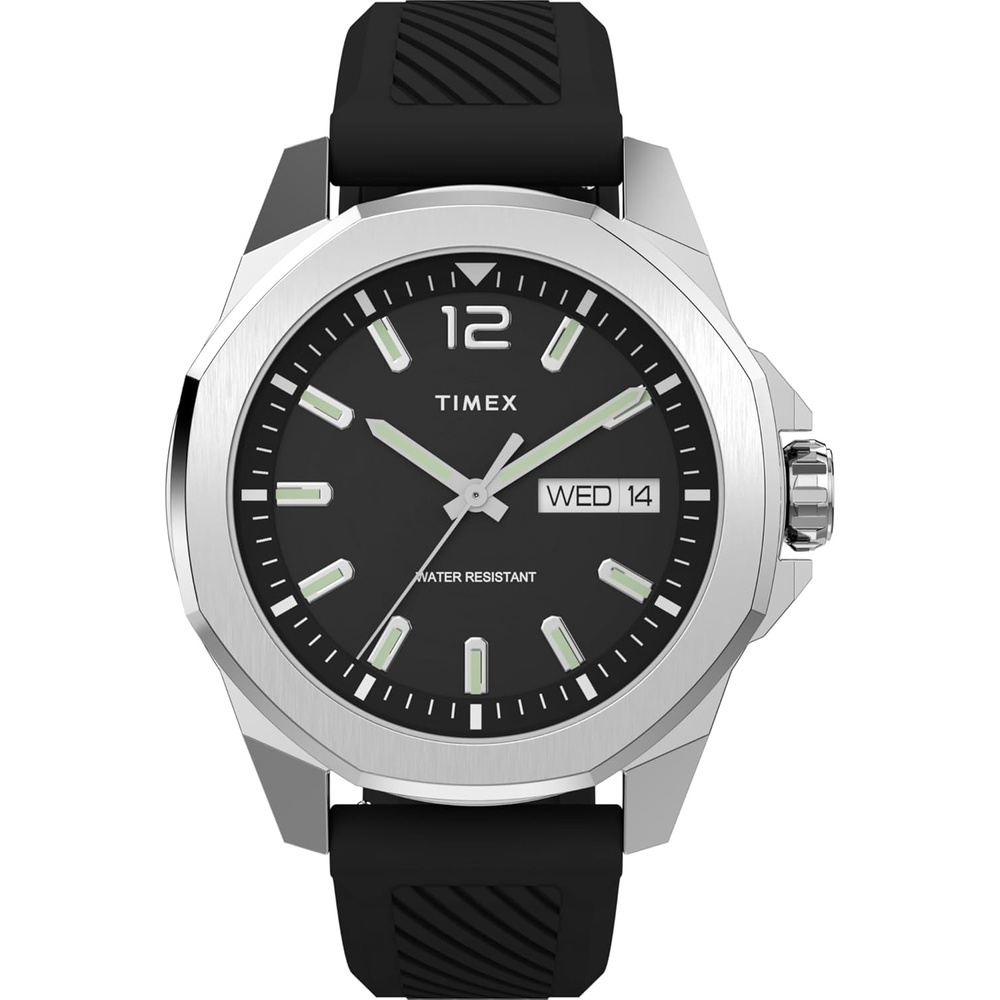 image:imageTimex Mens Essex 46mm Watch Black Strap Black Dial SilverTone CaseBlackBlackSilverTone
