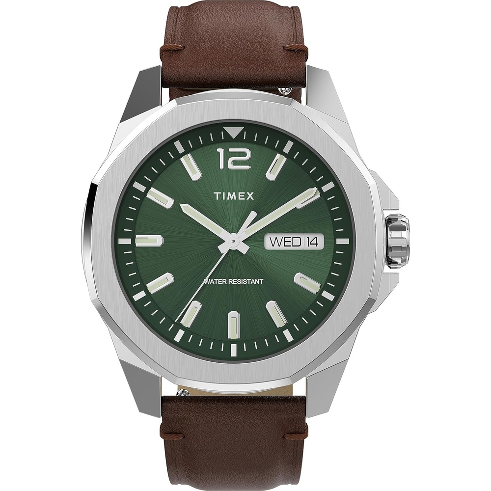 image:imageTimex Mens Essex Avenue DayDate 44mm Quartz WatchBrownGreenSilverTone