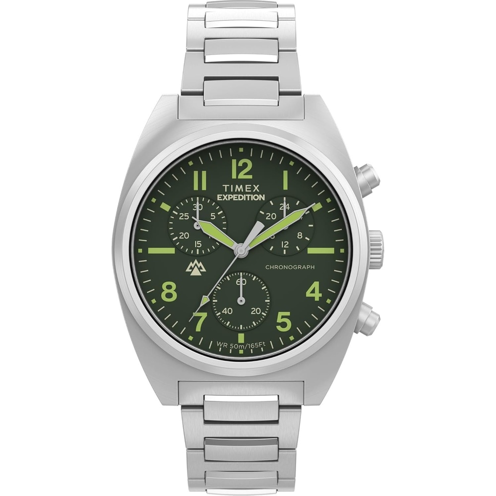 image:imageTimex Mens Expedition Capstone Chronograph 41mm Watch  SilverTone Bracelet Green Dial SilverTone Case