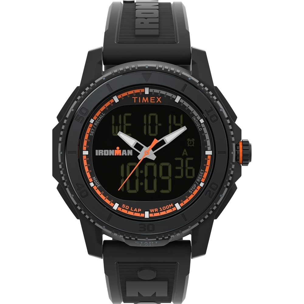 image:imageTimex Mens Ironman Triathlon Adrenaline Anadigi 46mm WatchBlackBlackDigital Neg Display