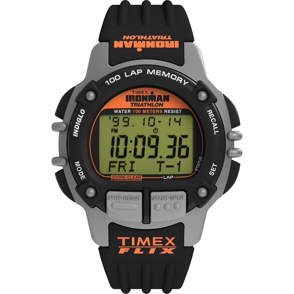 image:imageTimex Mens Ironman Triathlon Flix 100 Lap 42mm WatchBlackBlackDigital