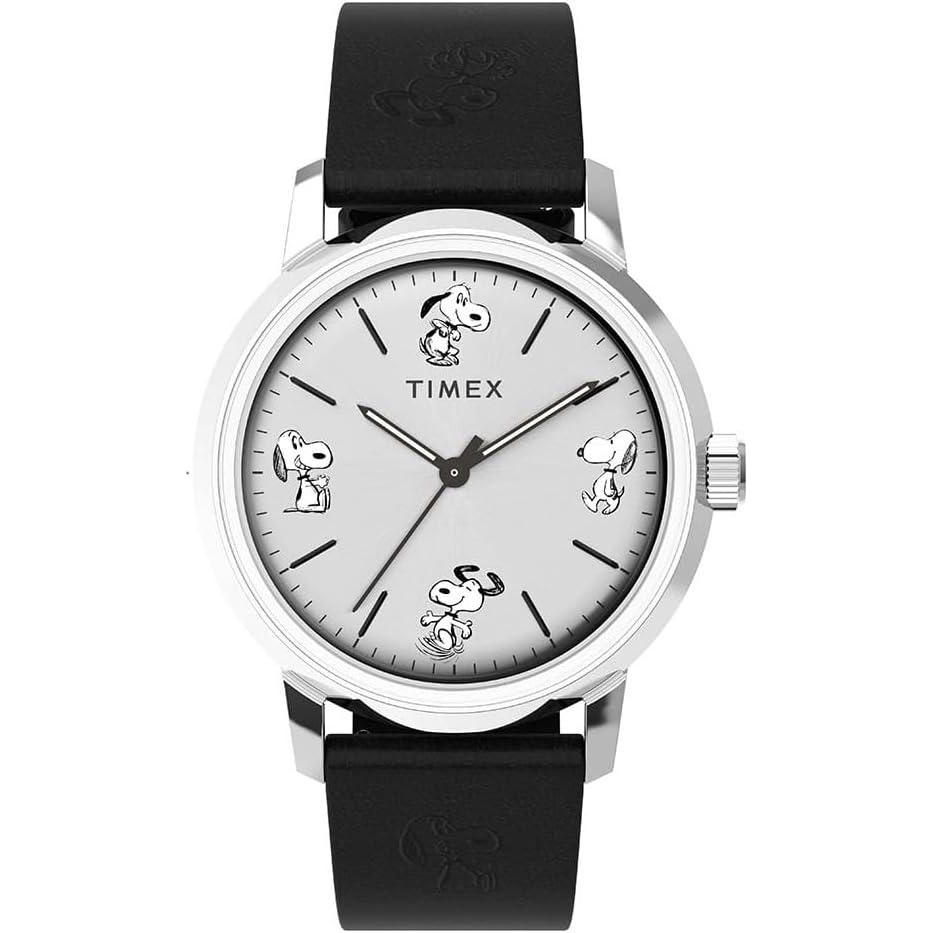 image:imageTimex Mens Marlin Automatic Peanuts Sketch 40mm Watch Black Strap SilverTone Dial Stainless Steel Case