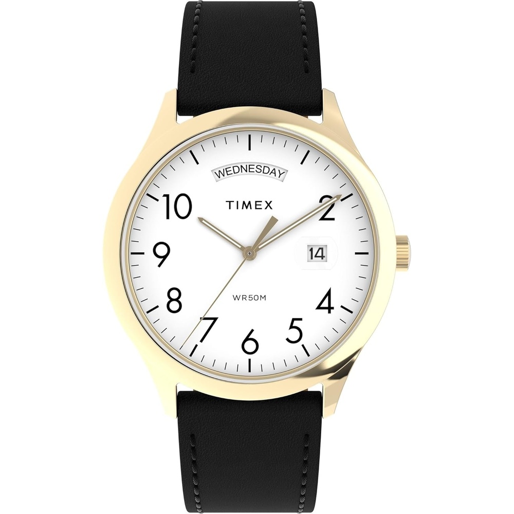 image:imageTimex Mens Modern Easy Reader 40mm Watch Black Strap White Dial SilverTone CaseBlackGoldToneWhite