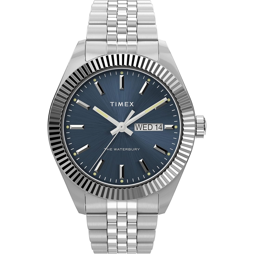 image:imageTimex Mens Waterbury 41mm Watch Stainless Steel Bracelet Blue Dial Stainless Steel Case
