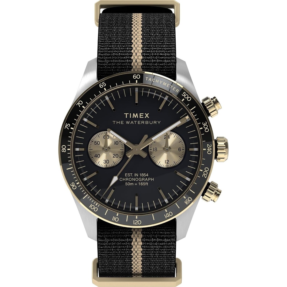 image:imageTimex Mens Waterbury Heritage 39mm WatchBlackStainless SteelBlackGoldTone