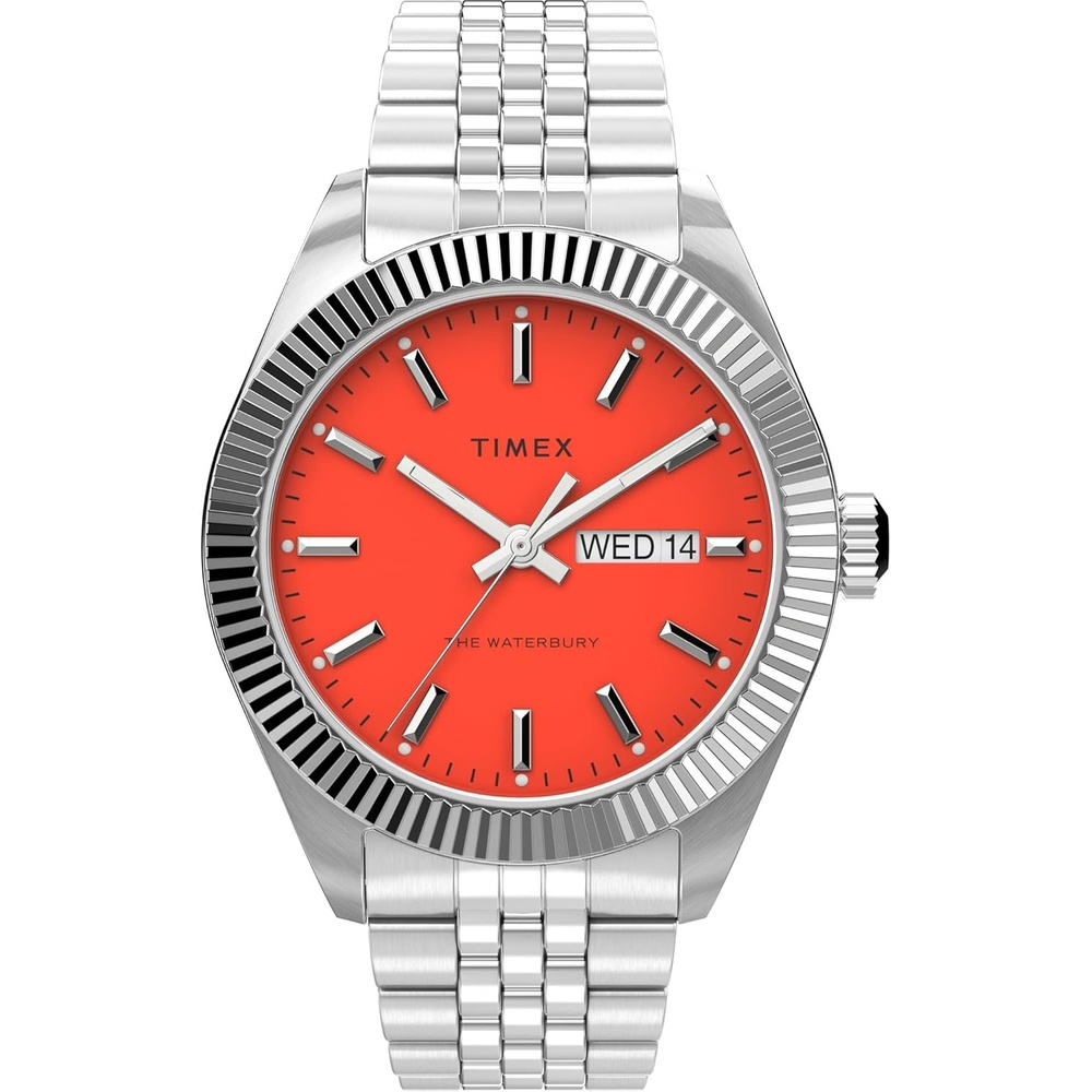 image:imageTimex Mens Waterbury Legacy DayDate 41mm Watch Orange Dial with Stainless Steel Case amp Bracelet