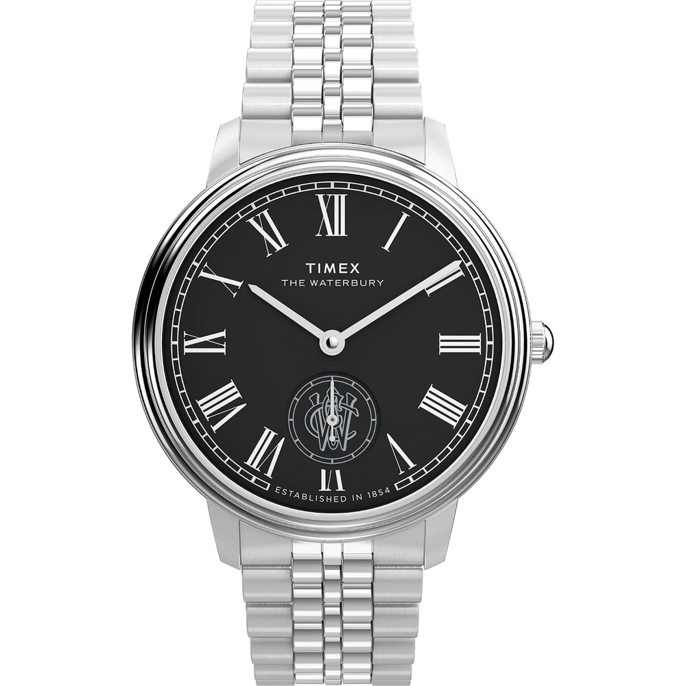 image:imageTimex Mens Waterbury Metropolitan 39mm Watch  Stainless Steel Bracelet Black Dial Stainless Steel Case