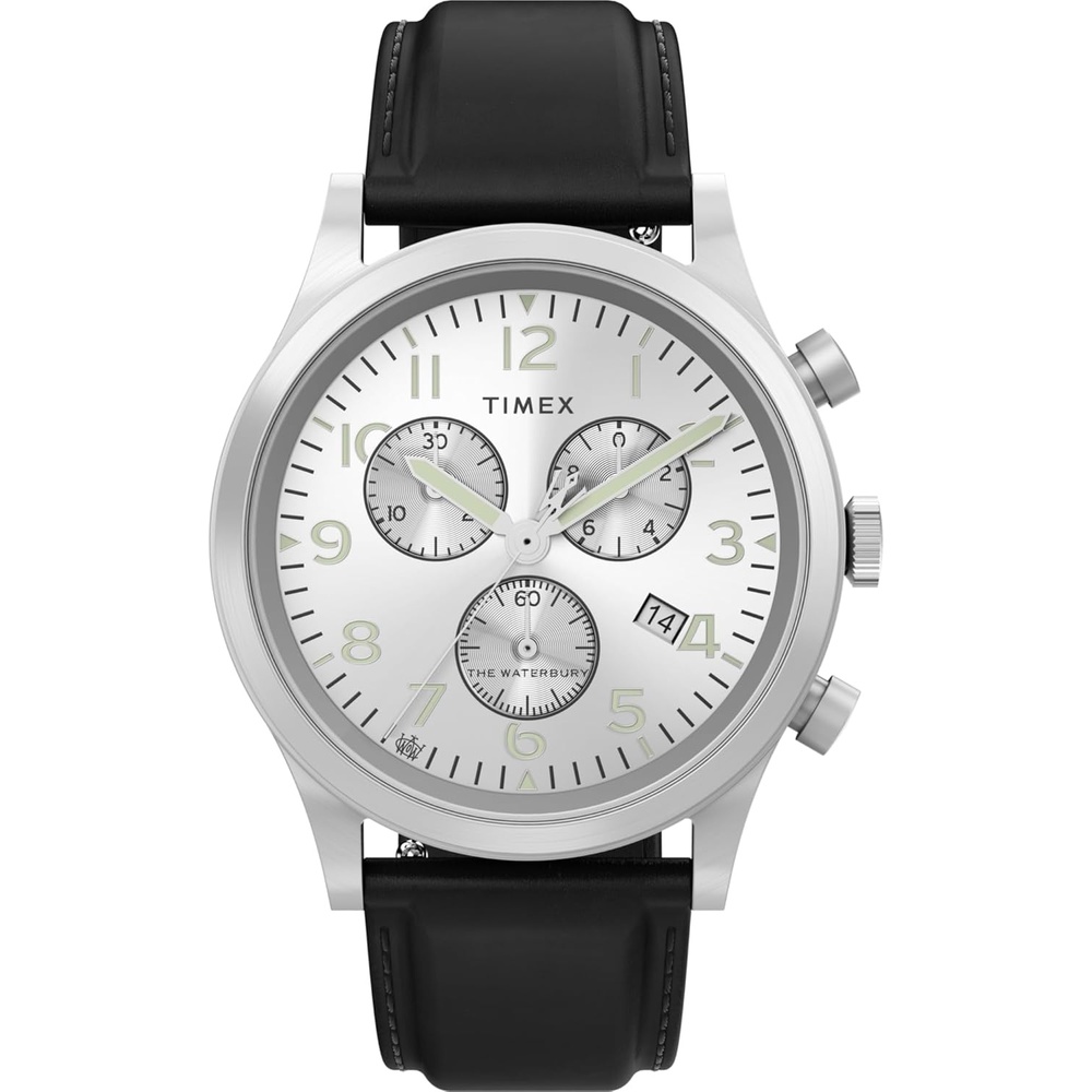 image:imageTimex Mens Waterbury Traditional 42mm Watch Black Strap SilverTone Dial Stainless Steel CaseBlackSilverToneStainless Steel