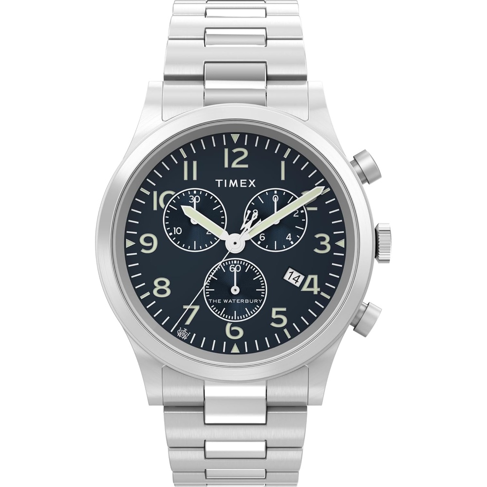image:imageTimex Mens Waterbury Traditional 42mm Watch Black Strap SilverTone Dial Stainless Steel CaseStainless SteelBlueStainless Steel