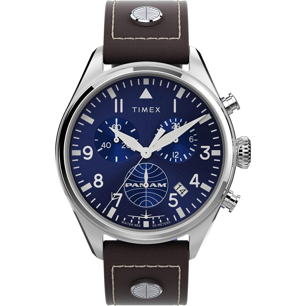 image:imageTimex Mens X Pan Am Chronograph WatchBrownBlueStainless SteelChrono