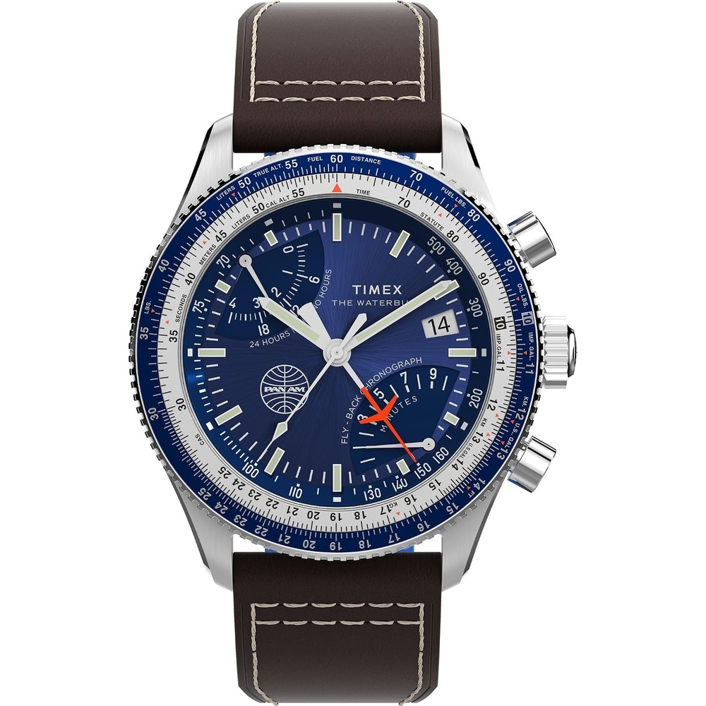 image:imageTimex Mens X Pan Am Chronograph WatchBrownStainless SteelBlue