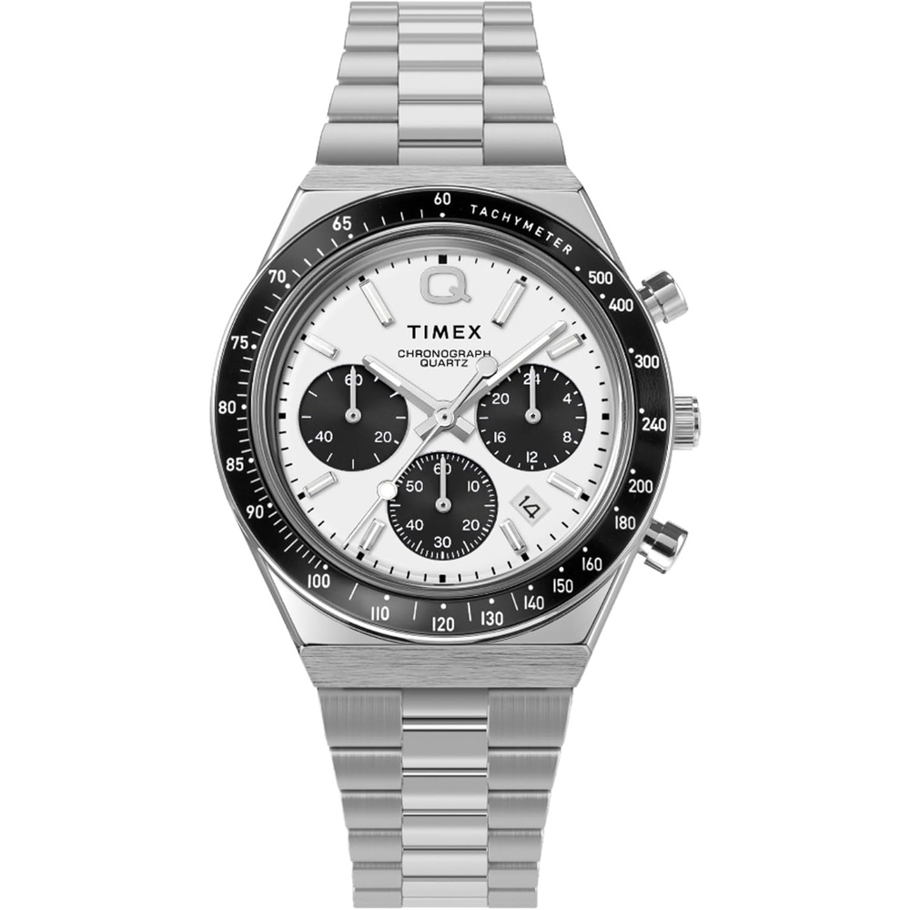 image:imageTimex Q Mens 40mm WatchStainless SteelWhiteStainless SteelBlack