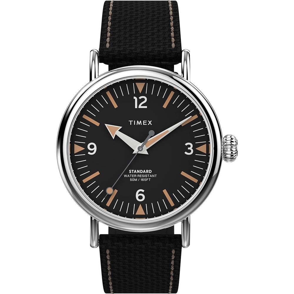image:imageTimex Standard 3Hand 40mm Mens Analog Watch INDIGLO Backlight and Luminous Hands Adjustable and Durable Strap 50M Water ResistanceBlackSilverToneBlackBrown