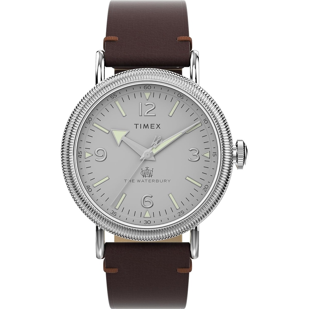 image:imageTimex Standard 3Hand 40mm Mens Analog Watch INDIGLO Backlight and Luminous Hands Adjustable and Durable Strap 50M Water ResistanceBrownSilverToneSilverTone