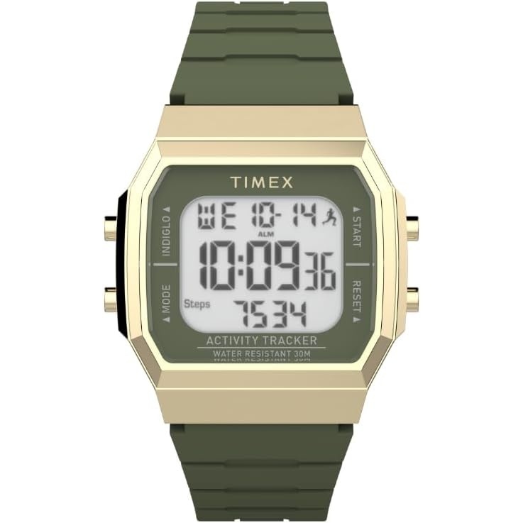 image:imageTimex Unisex Activity Tracker 40mm Watch  BlackStrap Digital Dial GoldTone CaseGreenDigitalGoldTone