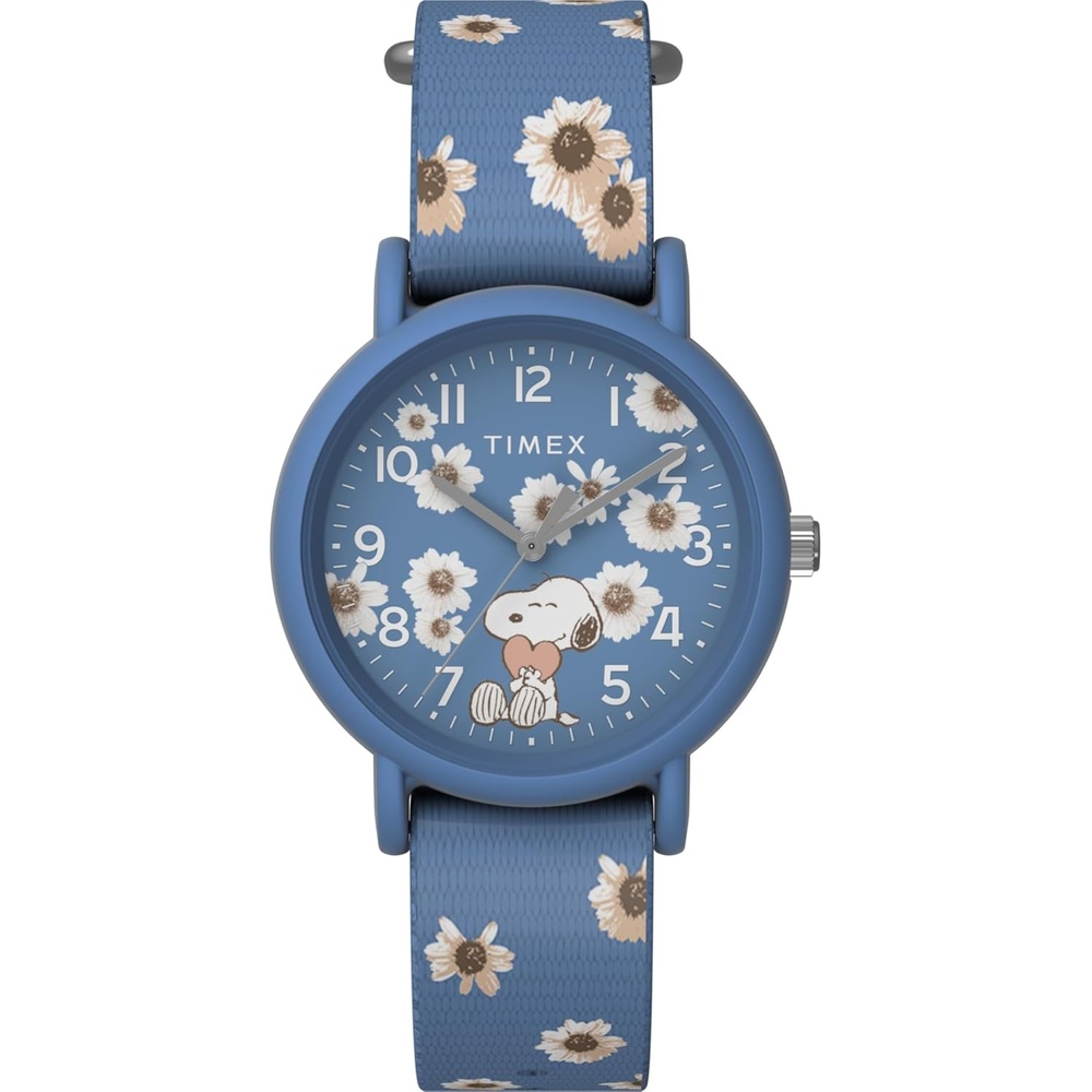 image:imageTimex Unisex Peanuts Floral 34mm Watch  Pink Strap White Dial Pink CaseBlueBlueBlue