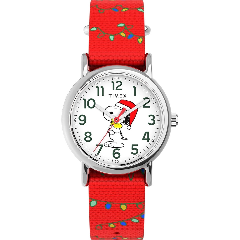 image:imageTimex Unisex Peanuts Weekender 31mm Watch Red Strap White Dial SilverTone Case