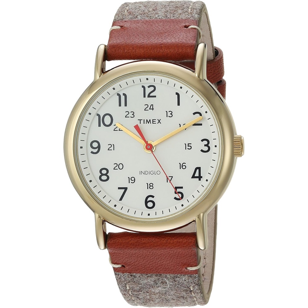 image:imageTimex Unisex TW2R42100 Weekender 38 TanBrownCream FabricLeather Strap Watch