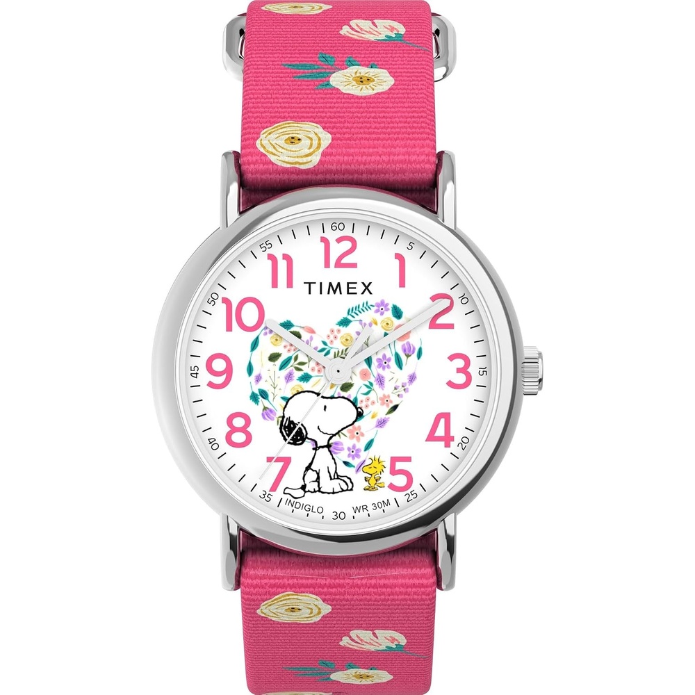 image:imageTimex Unisex Weekender 38mm WatchPinkSilverToneWhite