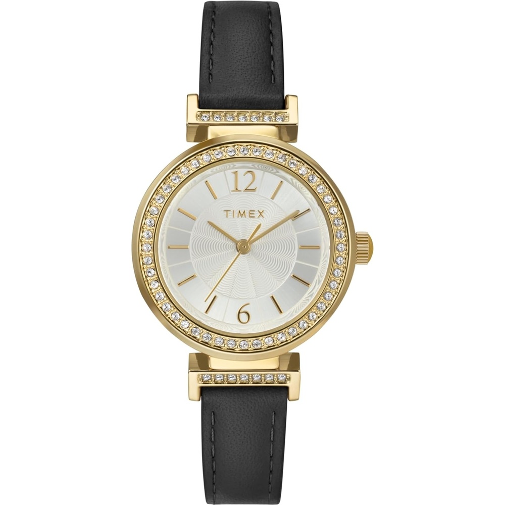 image:imageTimex Womens Dress 31mm Watch Black Strap SilverTone Dial GoldTone CaseBlackSilverToneGoldTone
