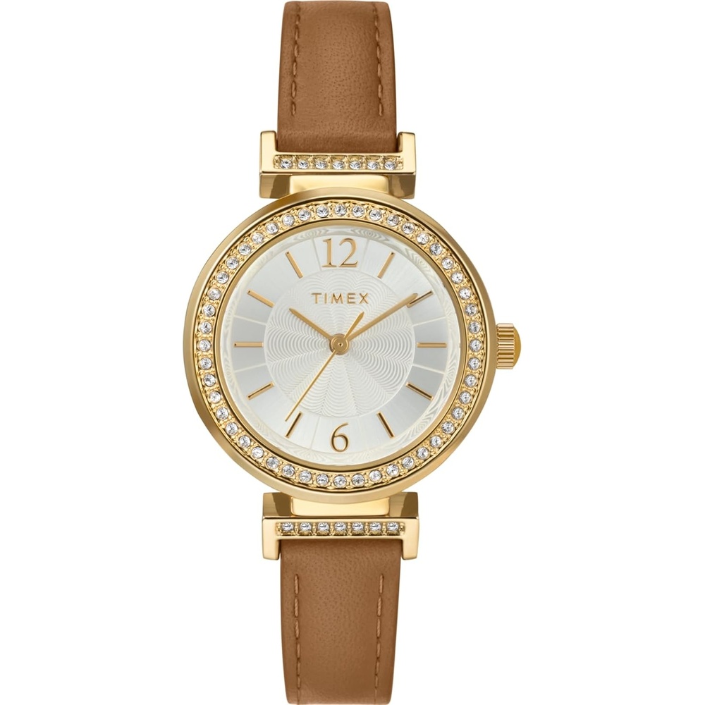 image:imageTimex Womens Dress 31mm Watch Black Strap SilverTone Dial GoldTone CaseBrownSilverToneGoldTone