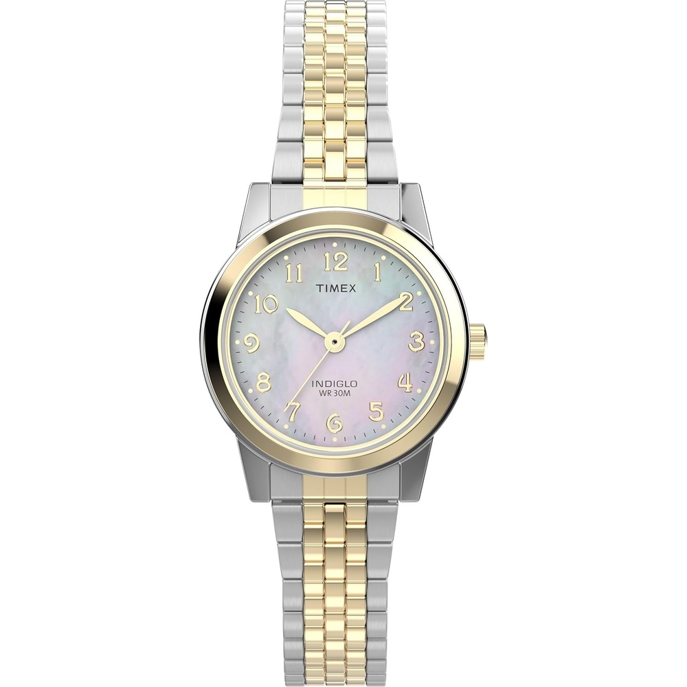 image:imageTimex Womens Main Street 25mm Watch SilverTone Expansion Band Mother of Pearl Dial SilverTone CaseTwoToneMother of PearlTwoTone