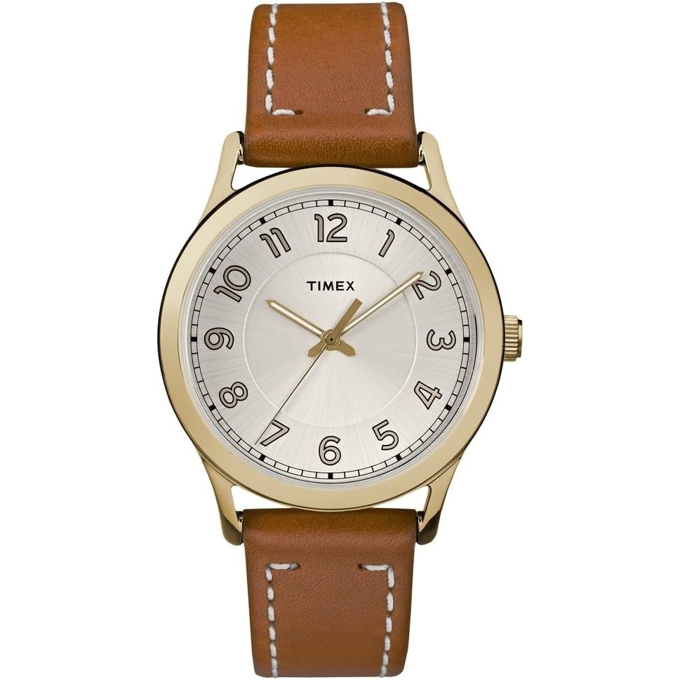 image:imageTimex Womens New England Leather Strap WatchTanGoldToneSilverTone