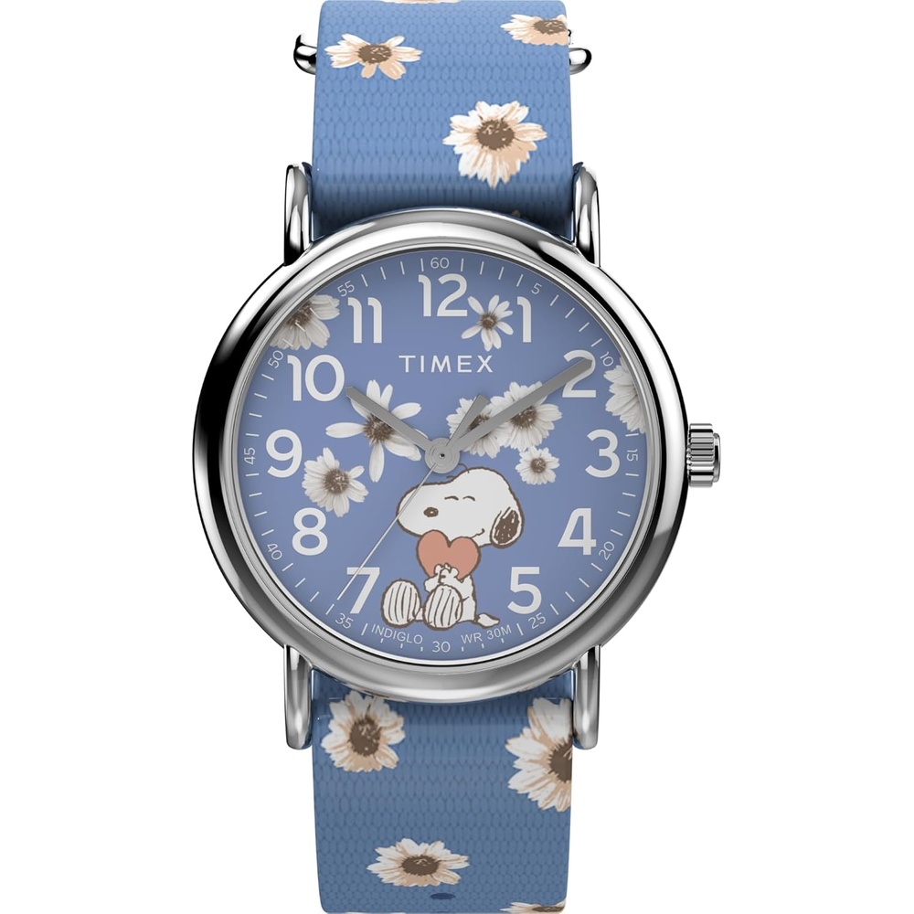 image:imageTimex Womens Peanuts Floral 38mm Watch  Pink Strap White Dial SilverTone CaseBlueBlueSilverTone