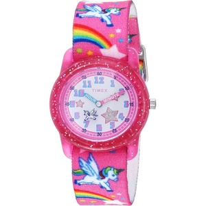Timex Girls TW7C25500 Time Machines Pink/Rainbows & Unicorns Elastic Fabric Strap Watch