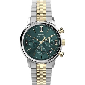 Timex Marlin Chronograph Tachymeter 40mm Men’s Analog Watch | Retro Design | 50M Water Resistance(Two-Tone/Two-Tone/Green)