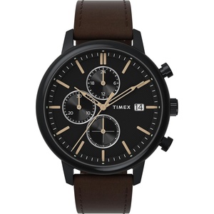 Timex Men’s Chicago 45mm Watch – Brown Bracelet Black Dial Black Case