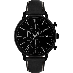 Timex Men’s Chicago Chronograph 45mm Watch – Black Dial & Case with Black Leather Strap