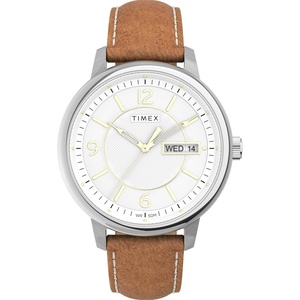 Timex Men’s Chicago Chronograph 45mm Watch with Black Leather Strap(Tan/White/Silver-Tone)