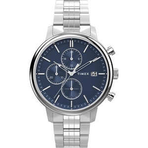 Timex Men’s Chicago Day-Date 45mm Watch(Stainless Steel/Silver-Tone/Blue)