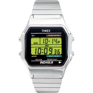 Timex Men’s Classic Digital 34mm Watch(Stainless Steel/Digital Green/Silver-Tone)
