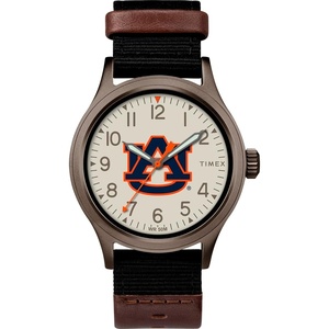 Timex Men’s Collegiate Clutch 40mm Watch – Alabama Crimson Tide with Black Fabric & Brown Leather Strap(Auburn Tigers)