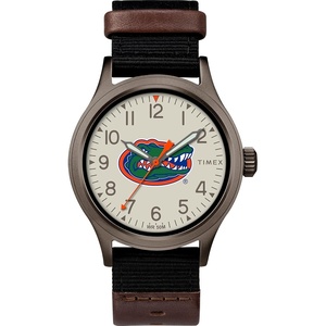 Timex Men’s Collegiate Clutch 40mm Watch – Alabama Crimson Tide with Black Fabric & Brown Leather Strap(Florida Gators)
